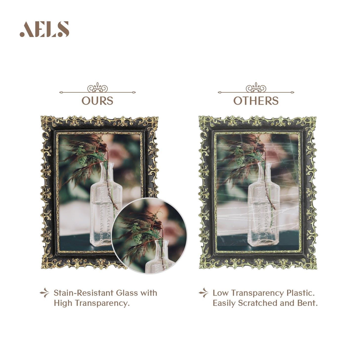 AELS 4x6 Inch Vintage Picture Frame, Elegant Antique Photo Frames with Glass Front, Photo Display, Tabletop Wall Hanging, Gift Ideas, Vine Pattern, Silver & Light Blue
