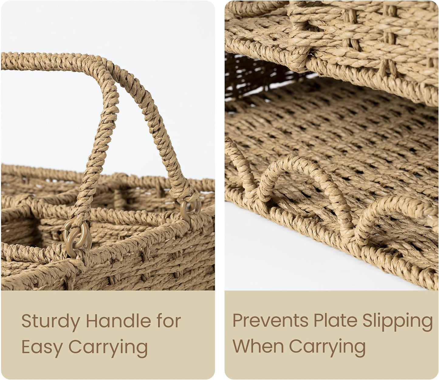 Woven Rattan Utensil Caddy with Handle, Silverware Holder for Napkins, Cutlery, Condiments & Picnic Supplies, Multipurpose Flatware Organizer for Kitchen, Dining, Buffet, BBQ & Party