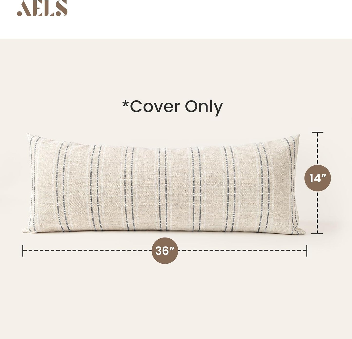 AELS 12x20 Decorative Farmhouse Linen Blend Throw Pillow Covers, Boho Textured Pillow Case, Set of 2, Beige with White & Brown Stitch Yarn Dyed Stripe Cushion Cover for Sofa Living Room (Cover ONLY)