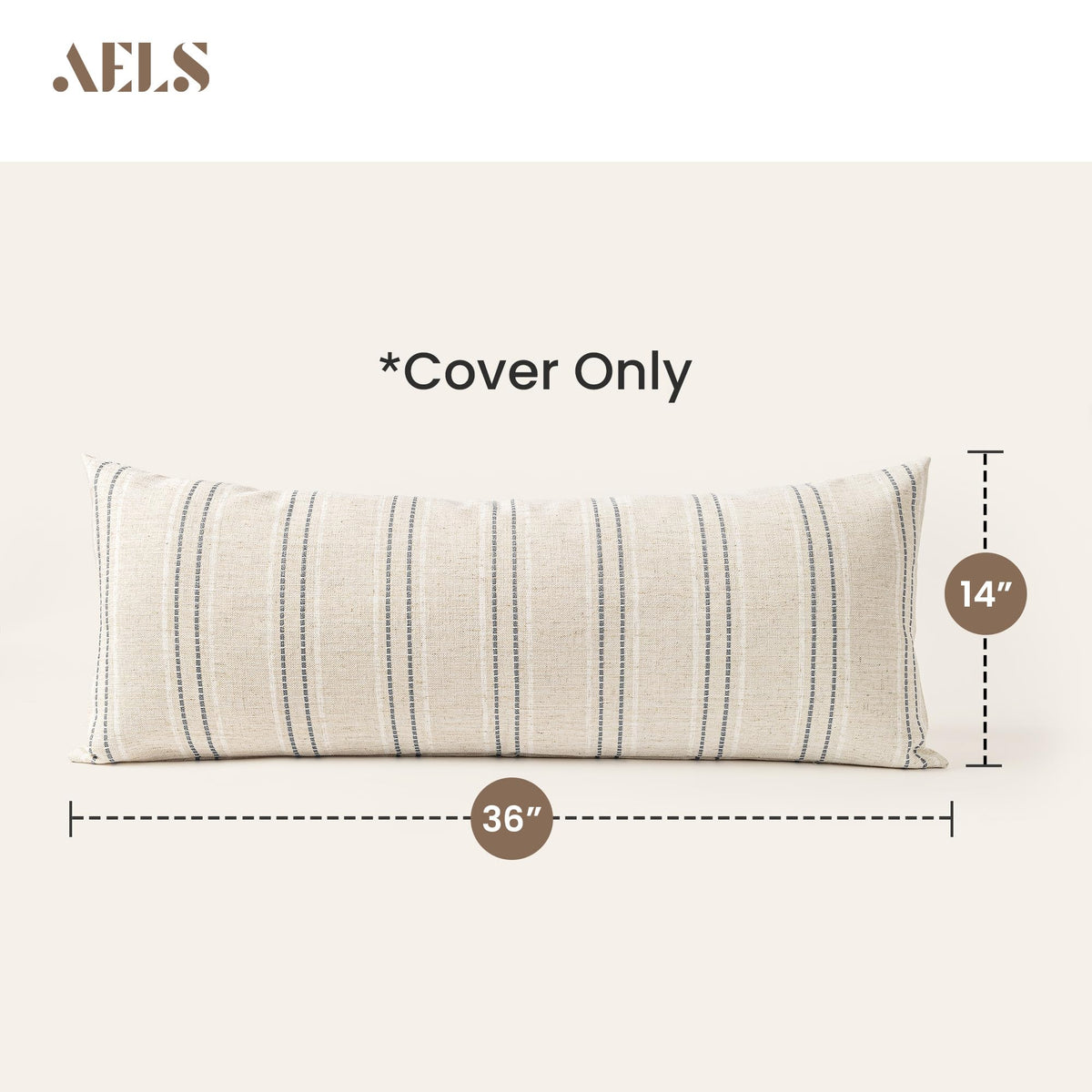 AELS 20x20 Decorative Farmhouse Linen Blend Throw Pillow Covers, Boho Textured Pillow Case, Set of 2, Beige with White & Brown Stitch Yarn Dyed Stripe Cushion Cover for Sofa Living Room (Cover O