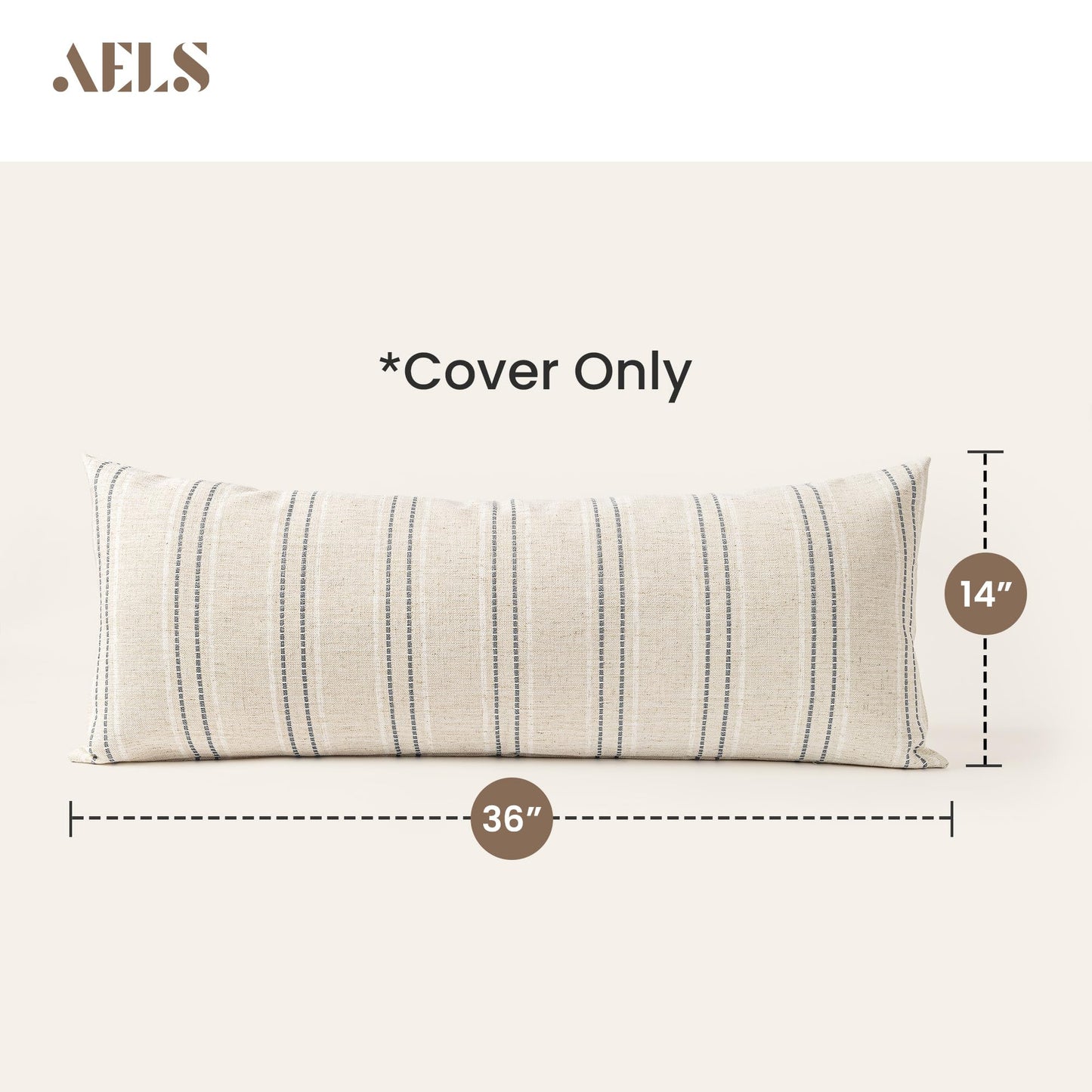 AELS 12x20 Decorative Farmhouse Linen Blend Throw Pillow Covers, Boho Textured Pillow Case, Set of 2, Beige with White & Brown Stitch Yarn Dyed Stripe Cushion Cover for Sofa Living Room (Cover ONLY)