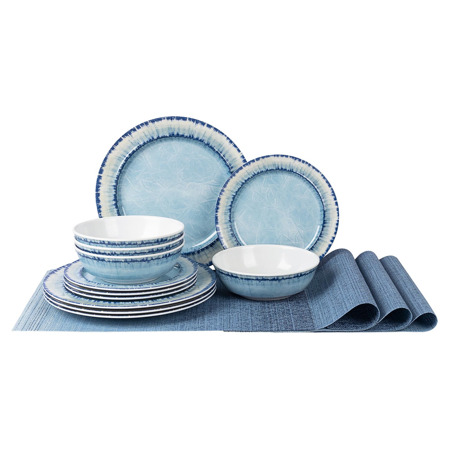 AELS Melamine Dinnerware Set of 12 Pcs Dinner Dishes Set for Indoor and Outdoor Use, Dishwasher Safe, Lightweight Unbreakable, BPA Free, Light Blue