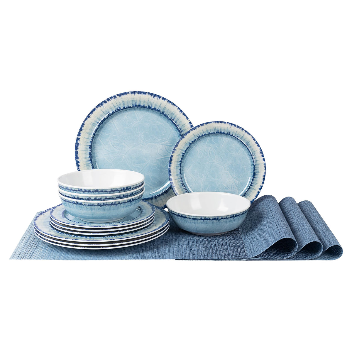 AELS Melamine Dinnerware Set of 18 Pcs Dinner Dishes Set, Lightweight Unbreakable for Indoor and Outdoor Use, BPA Free, Dishwasher Safe, Light Blue