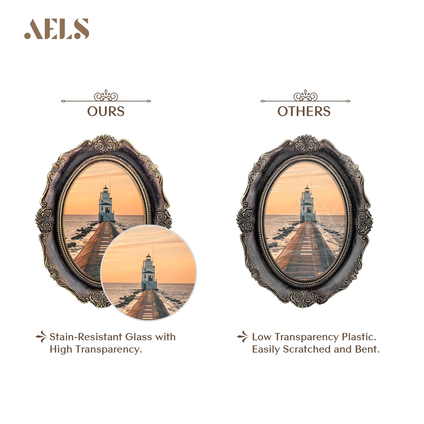AELS 4x6 Inch Vintage Picture Frame, Elegant Antique Photo Frames with Glass Front, Photo Display, Tabletop Wall Hanging, Gift Ideas, Oval