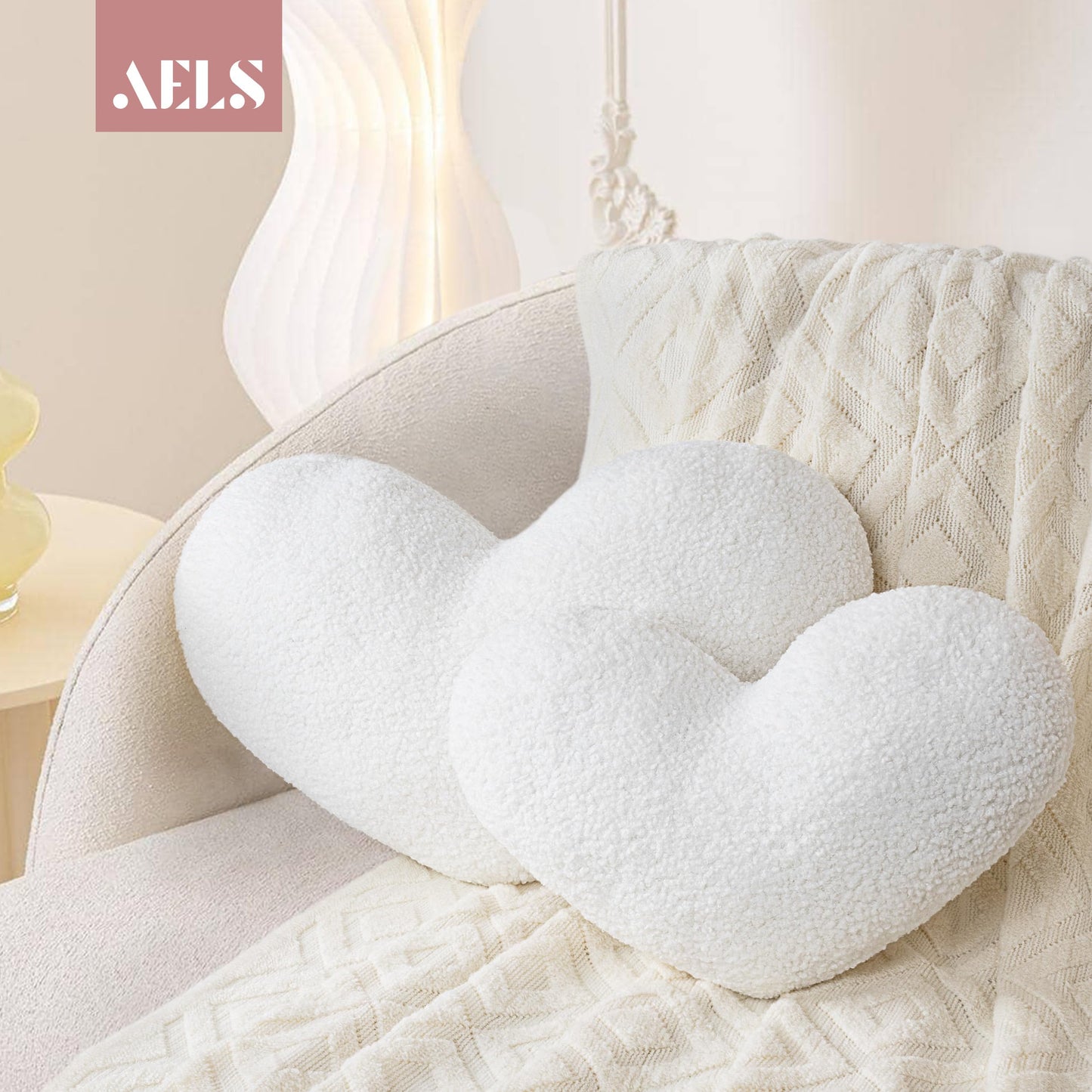 AELS Heart Shaped Pillow, 20 Inches Heart Decorative Throw Pillows, Faux Fur Love Cute Pillows, Valentines Day Decorations, Wedding Decor, Living Room Bedroom Nursery Decor, White