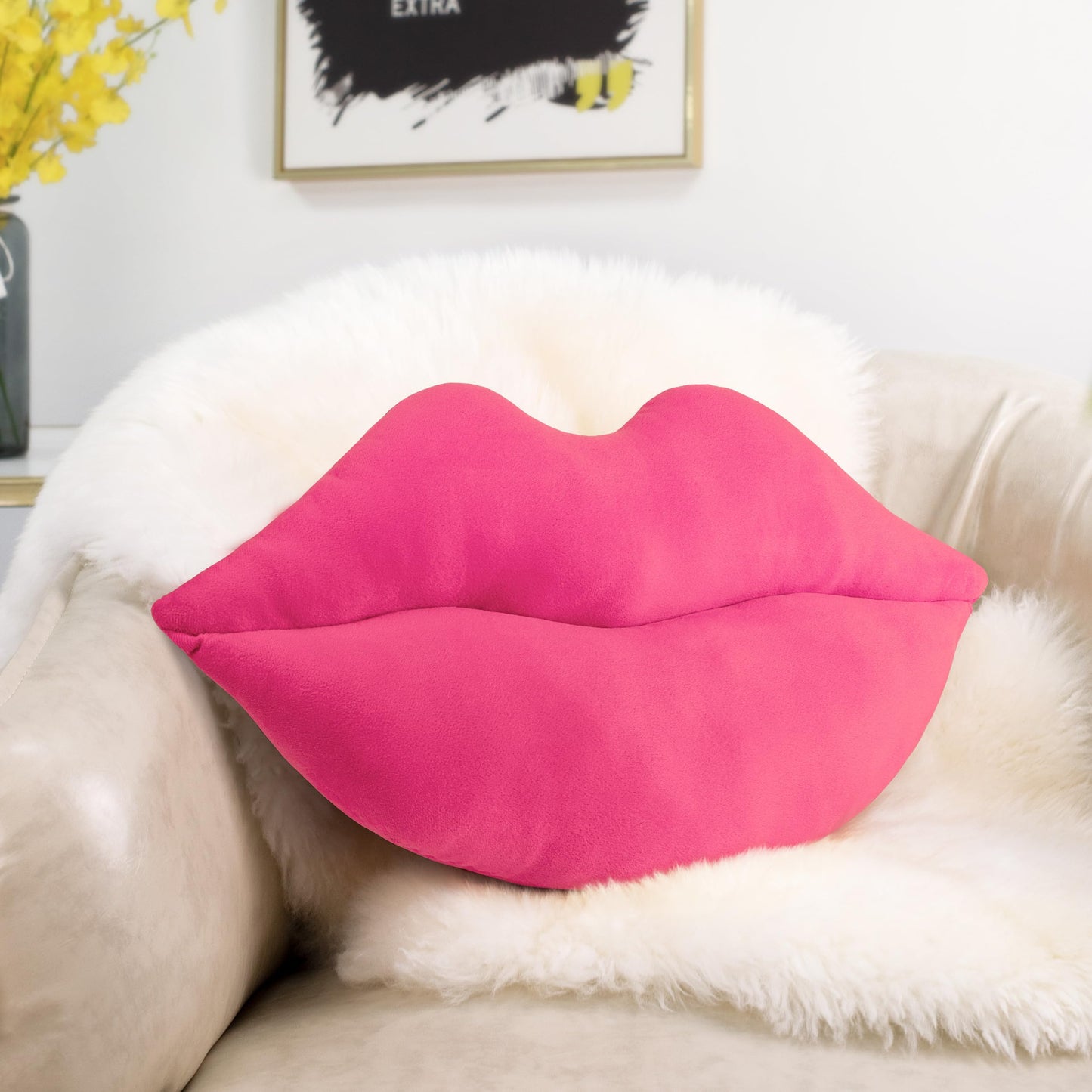 AELS 3D Large Lips Throw Pillows, Soft Decorative Love Pillows, Velvet Cute Pillow, 24 x 12 inches for Couch, Sofa, Bed, Living Room, Bedroom, Red