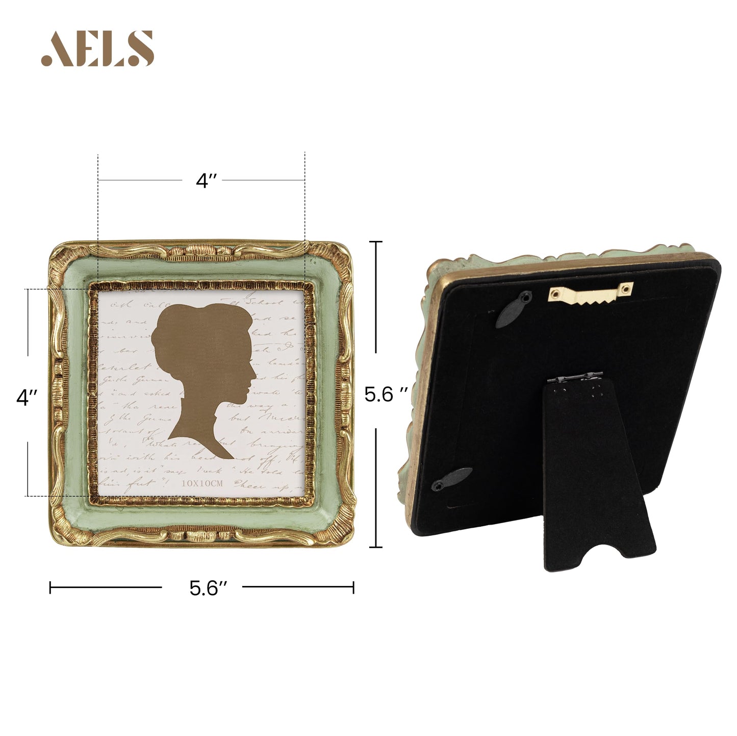 AELS 4x4 Inch Vintage Picture Frame, Elegant Antique Square Photo Frames with Glass Front, Photo Display, Tabletop Wall Hanging, Gift Ideas, Gold and Green