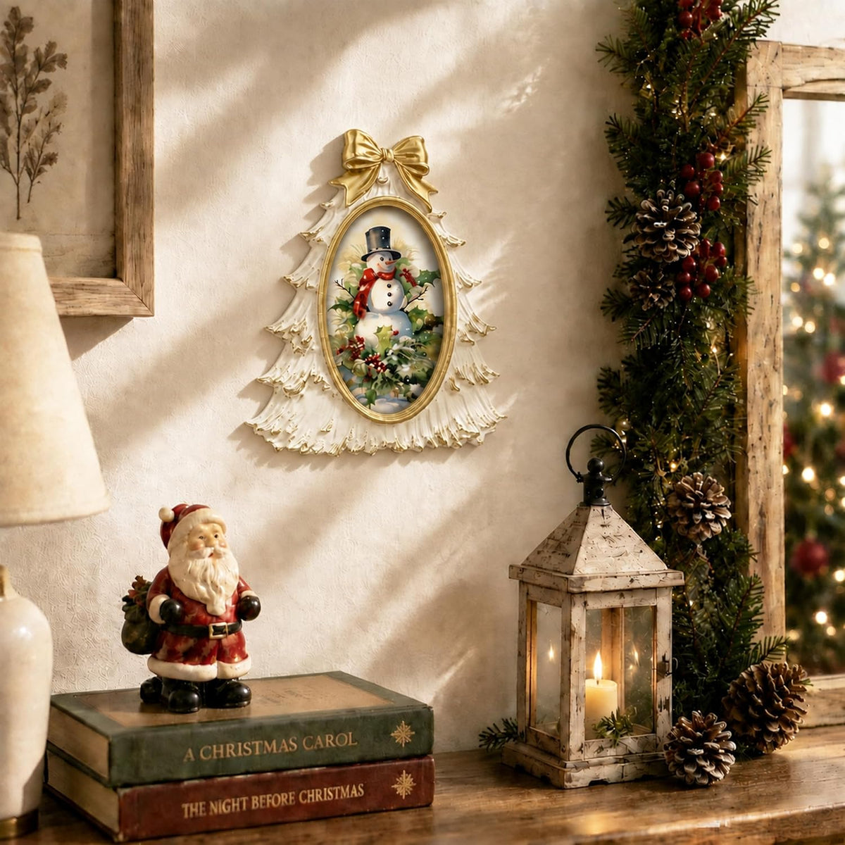 AELS 4x6 Inch Vintage Christmas Tree Picture Frames White Gold Bow
