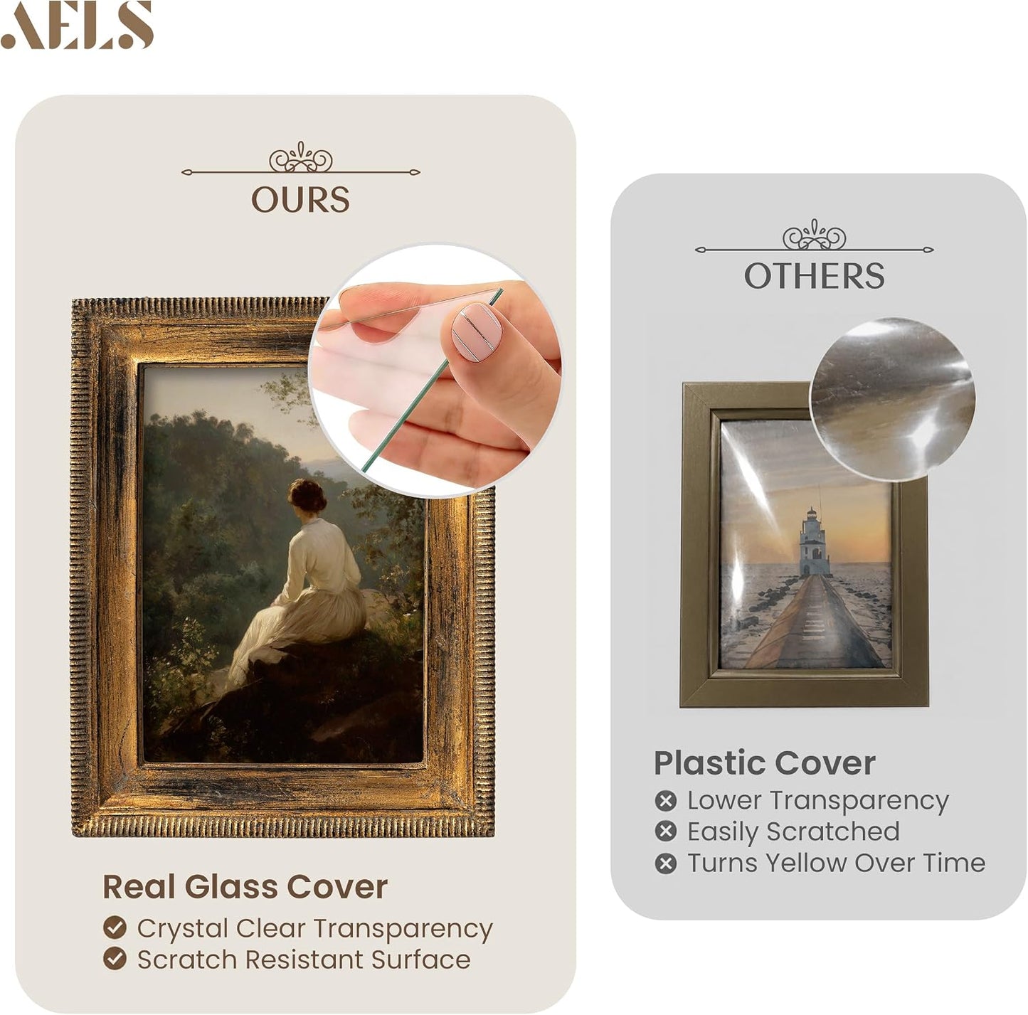 AELS 5x7 Inch Vintage Rectangle Picture Frame, Elegant Antique Ridged Design Photo Frames with Glass Front, Photo Display, Tabletop Wall Hanging, Gift Ideas, Distressed Bronze