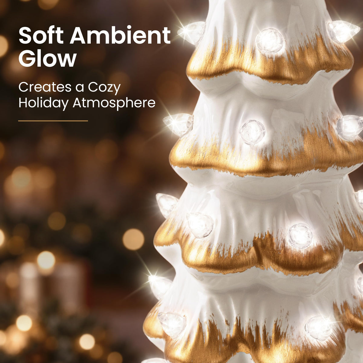 AELS Cordless Lighted Ceramic Christmas Tree Set of 3 Pre-Lit Green