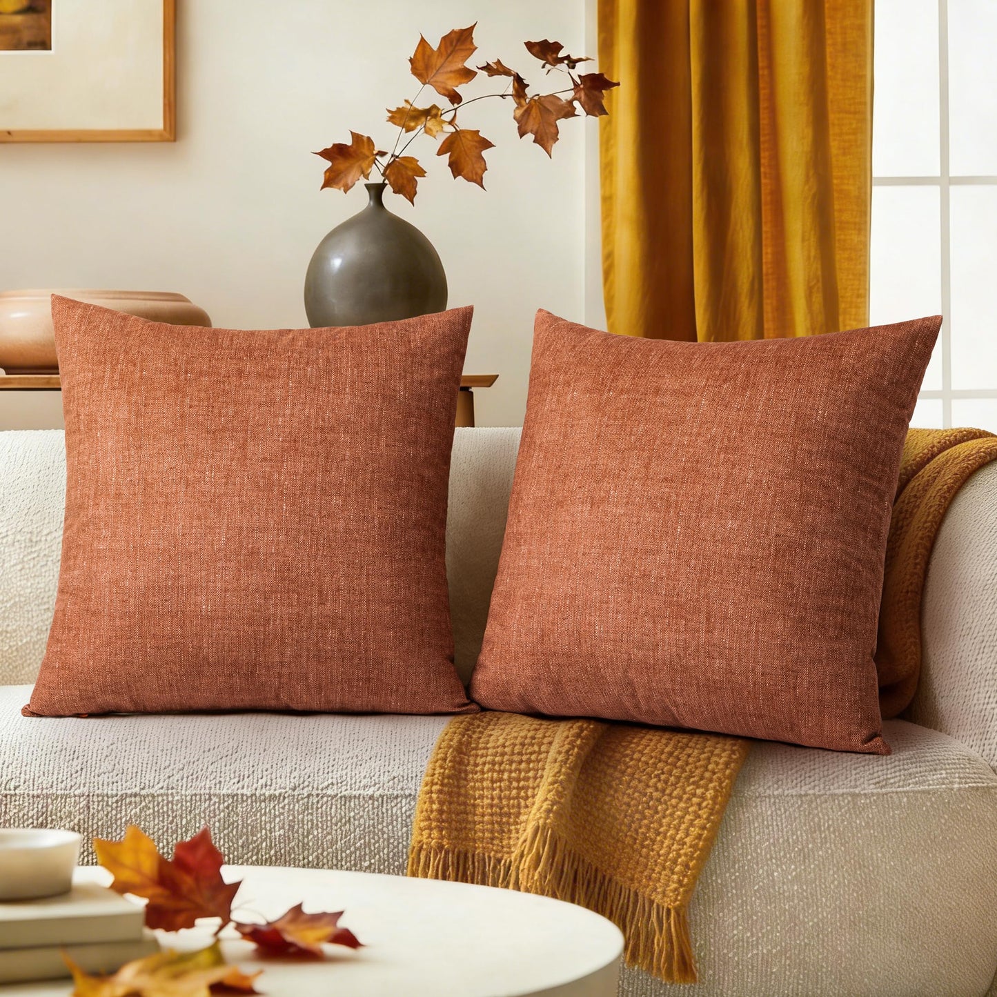 AELS Decorative Throw Pillow Covers 16x16, Set of 2, Soft Textured Look Printed Pillow Case, Modern Farmhouse Cushion Case for Bed Couch Sofa, Light Olive Green (Covers Only)