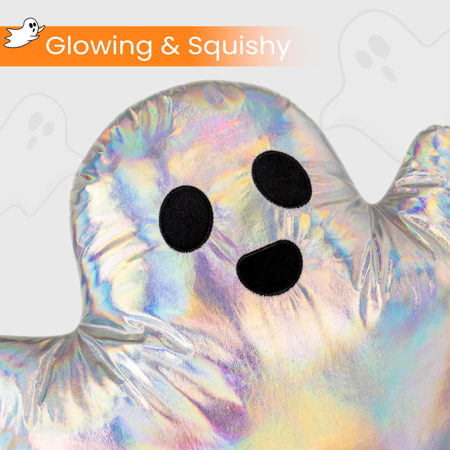 AELS 19.6" Iridescent Ghost Decorative Throw Pillow Set of 2, Ghost Shaped Throw Pillows, Halloween Decorations, Halloween Pillows for Holiday Party Home, Decor for Living Room Bedroom, Rainbow Silver