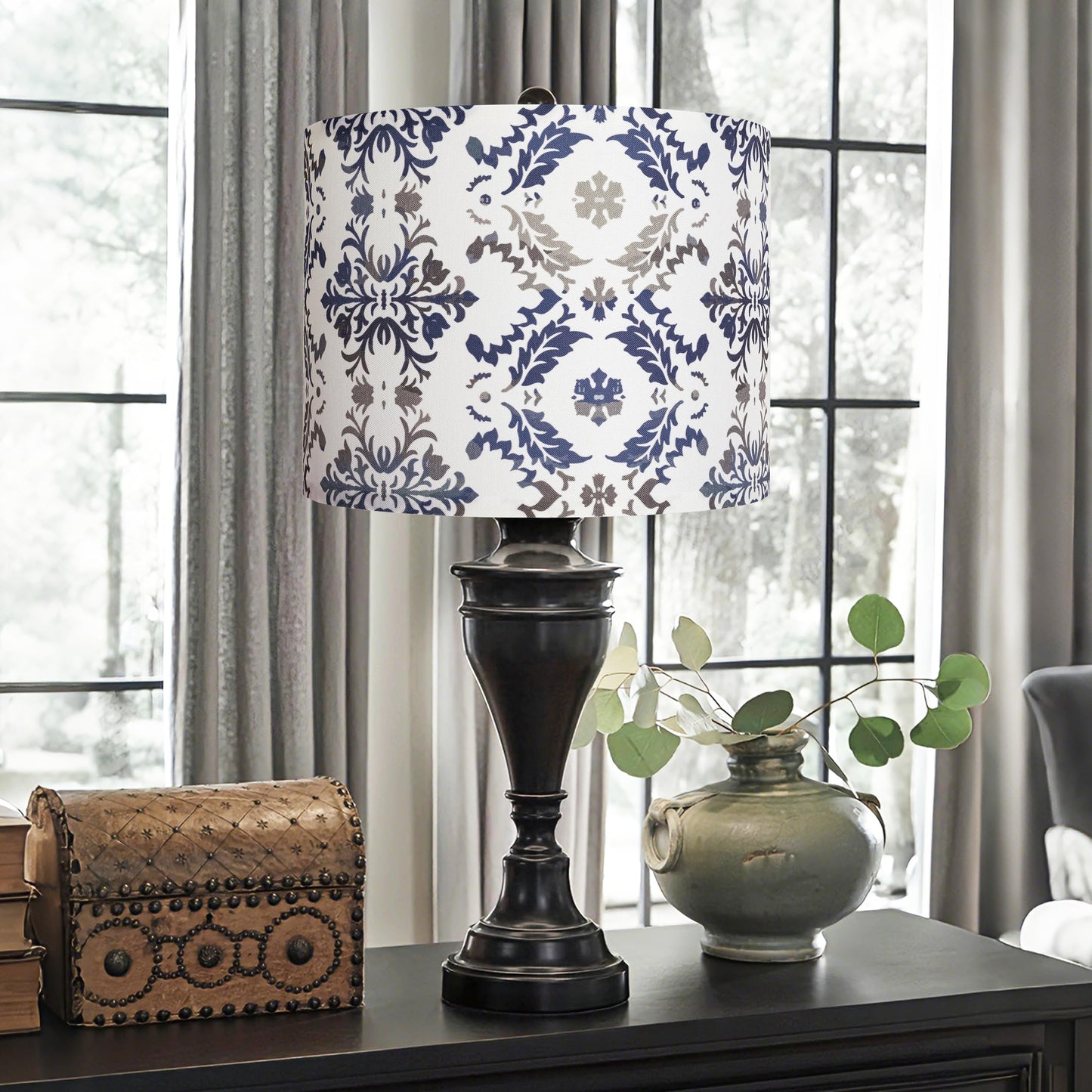 Boho Lamp Shades Set of 2, Floral Fabric Drum Lampshades for Table or Floor Lamps, 13x13x10 Medium Size (Spider Fitter), Easy Assembly Required