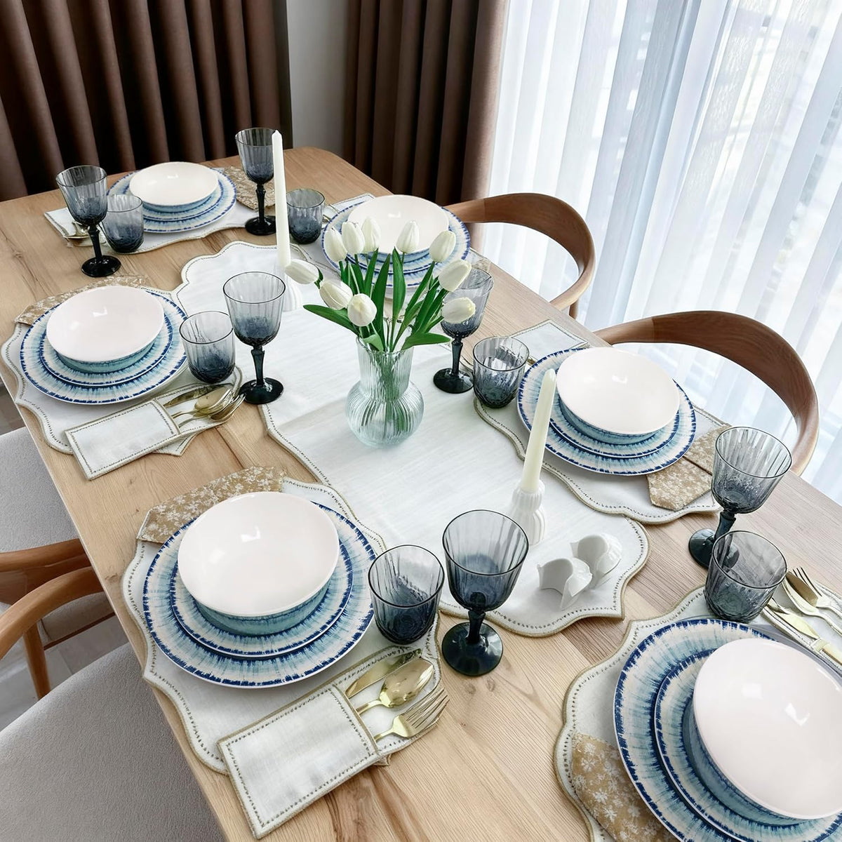 AELS Melamine Dinnerware Set of 18 Pcs Dinner Dishes Set, Lightweight Unbreakable for Indoor and Outdoor Use, BPA Free, Dishwasher Safe, Light Blue
