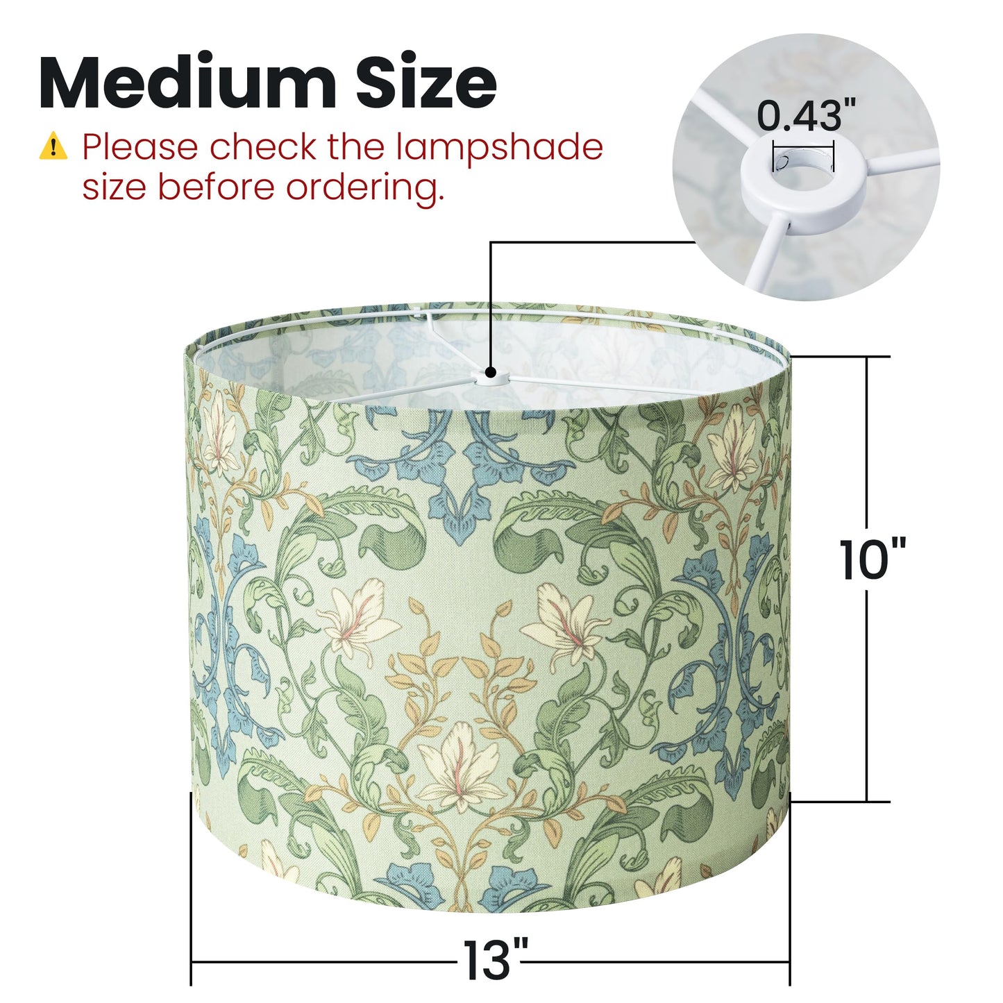 Boho Lamp Shades Set of 2, Floral Fabric Drum Lampshades for Table or Floor Lamps, 13x13x10 Medium Size (Spider Fitter), Easy Assembly Required