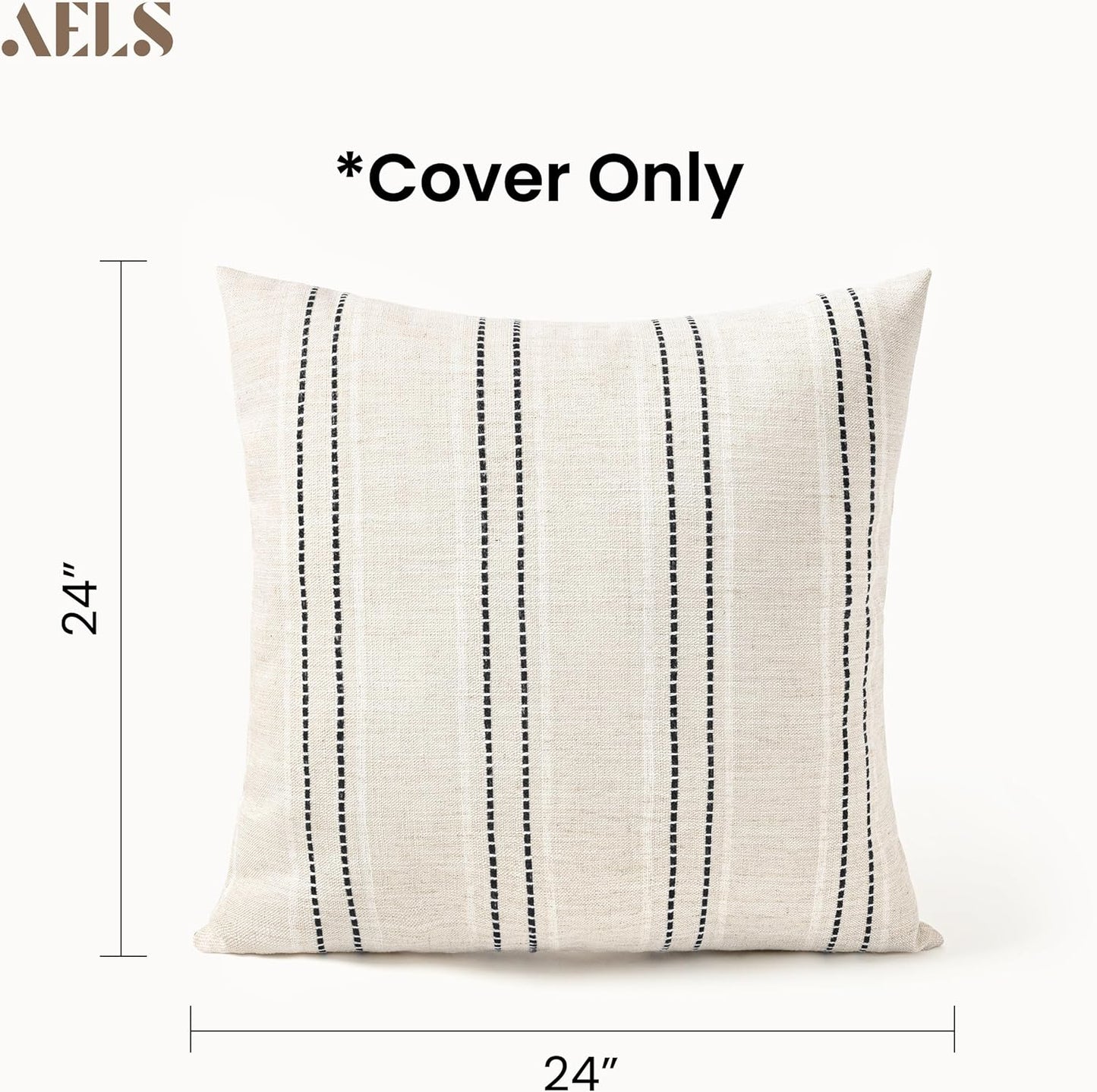 AELS 12x20 Decorative Farmhouse Linen Blend Throw Pillow Covers, Boho Textured Pillow Case, Set of 2, Beige with White & Brown Stitch Yarn Dyed Stripe Cushion Cover for Sofa Living Room (Cover ONLY)