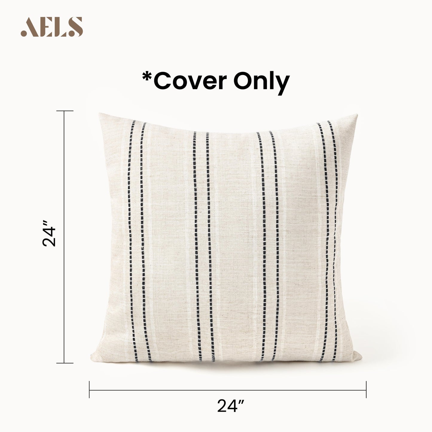 AELS 12x20 Decorative Farmhouse Linen Blend Throw Pillow Covers, Boho Textured Pillow Case, Set of 2, Beige with White & Brown Stitch Yarn Dyed Stripe Cushion Cover for Sofa Living Room (Cover ONLY)