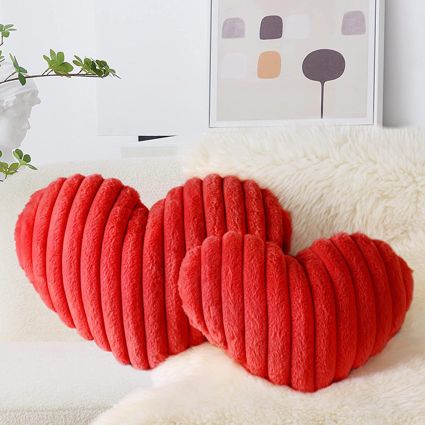 AELS Heart Shaped Pillow, 20 Inches Heart Decorative Throw Pillows, Faux Fur Love Cute Pillows, Valentines Day Decorations, Wedding Decor, Living Room Bedroom Nursery Decor, White