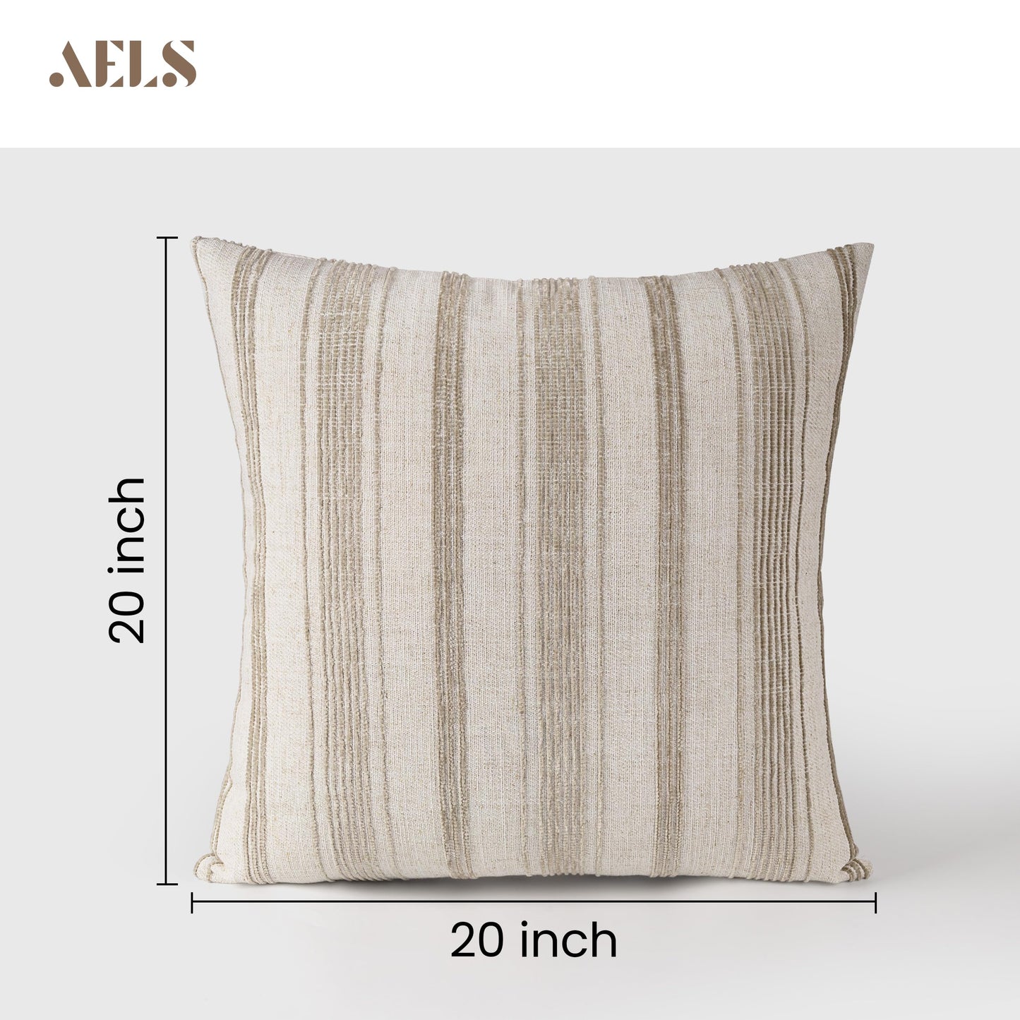 AELS 12x20 Decorative Farmhouse Linen Lumbar Pillow Covers, Beige with Olive Green Chenille Striped Pillow Case, Set of 2, Boho Textured Cushion Cover for Sofa Couch Living Room (Cover ONLY)