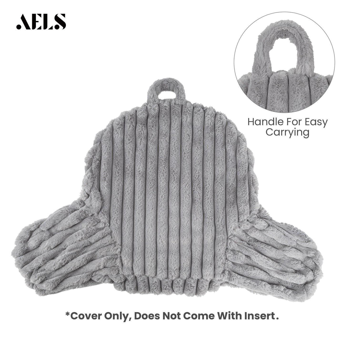 Large Reading Pillow Replacement Cover with Arms and Pockets (Cover ONLY), 18" Soft Faux Fur Striped Backrest Pillow Cover Fits Standard Size Reading Pillows, Cream White