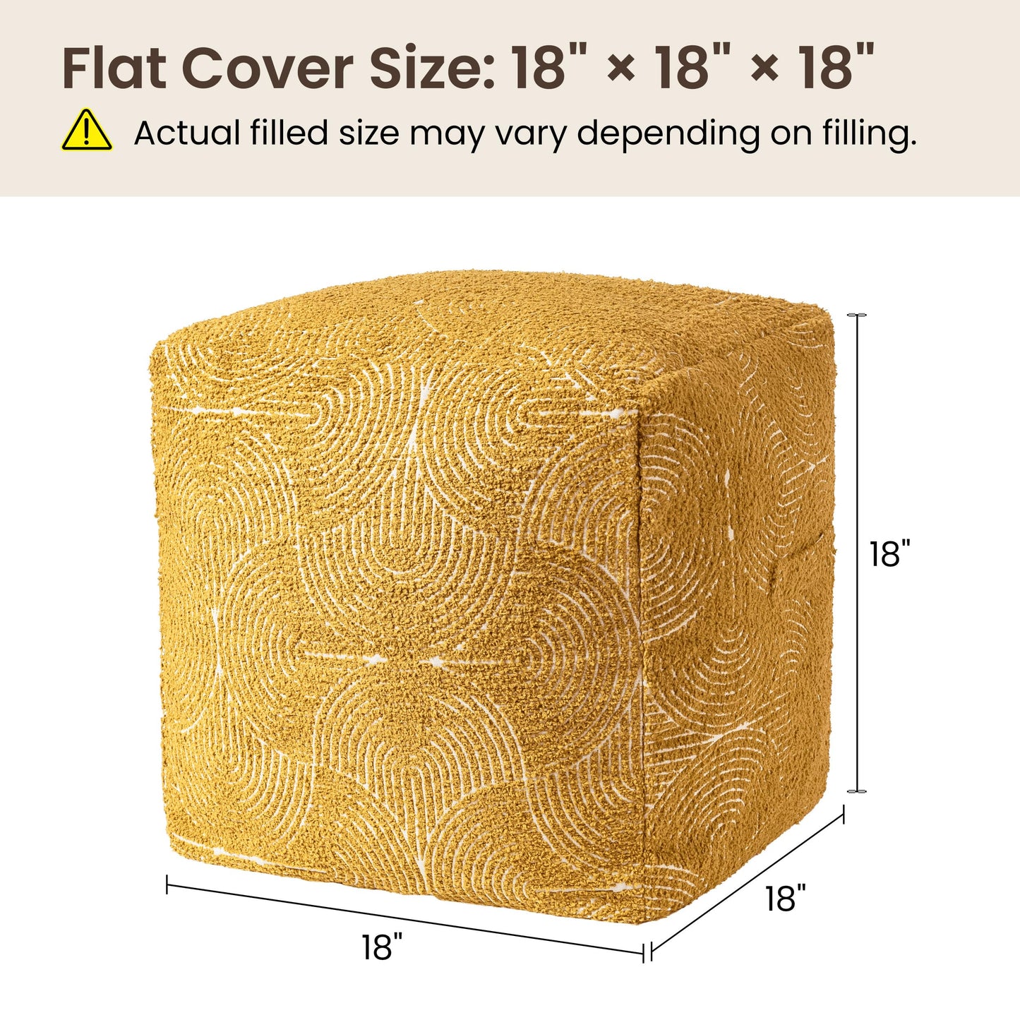 Unstuffed Boho Textured Pouf Cover, Organic Modern Mid Century Rainbow Tufted Storage Bean Bag Cubes, Farmhouse Square Ottoman Pouf Foot Rest Footstool, 18"x18"x18", Cover ONLY, Burnt Orange