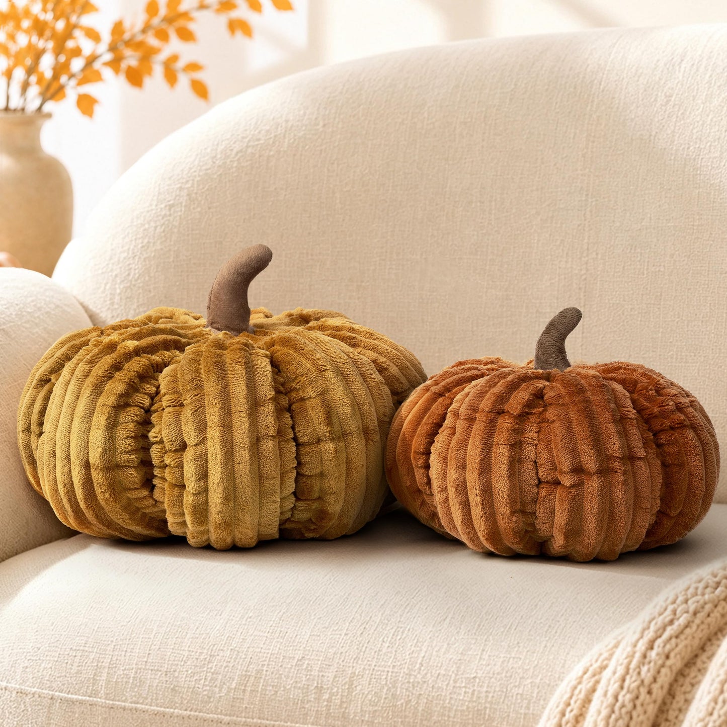 AELS Pumpkin Throw Pillow, 14" Burnt Orange Textured Fall Decorative Pillow | for Couch Sofa Bed Living Room Home Decor, Farmhouse 3D Fall Halloween Thanksgiving Decorative Accent Pillows