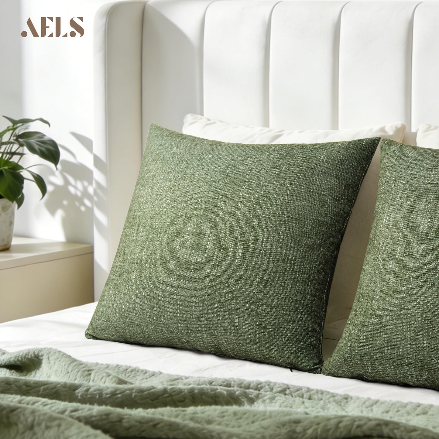 AELS Decorative Throw Pillow Covers 16x16, Set of 2, Soft Textured Look Printed Pillow Case, Modern Farmhouse Cushion Case for Bed Couch Sofa, Light Olive Green (Covers Only)