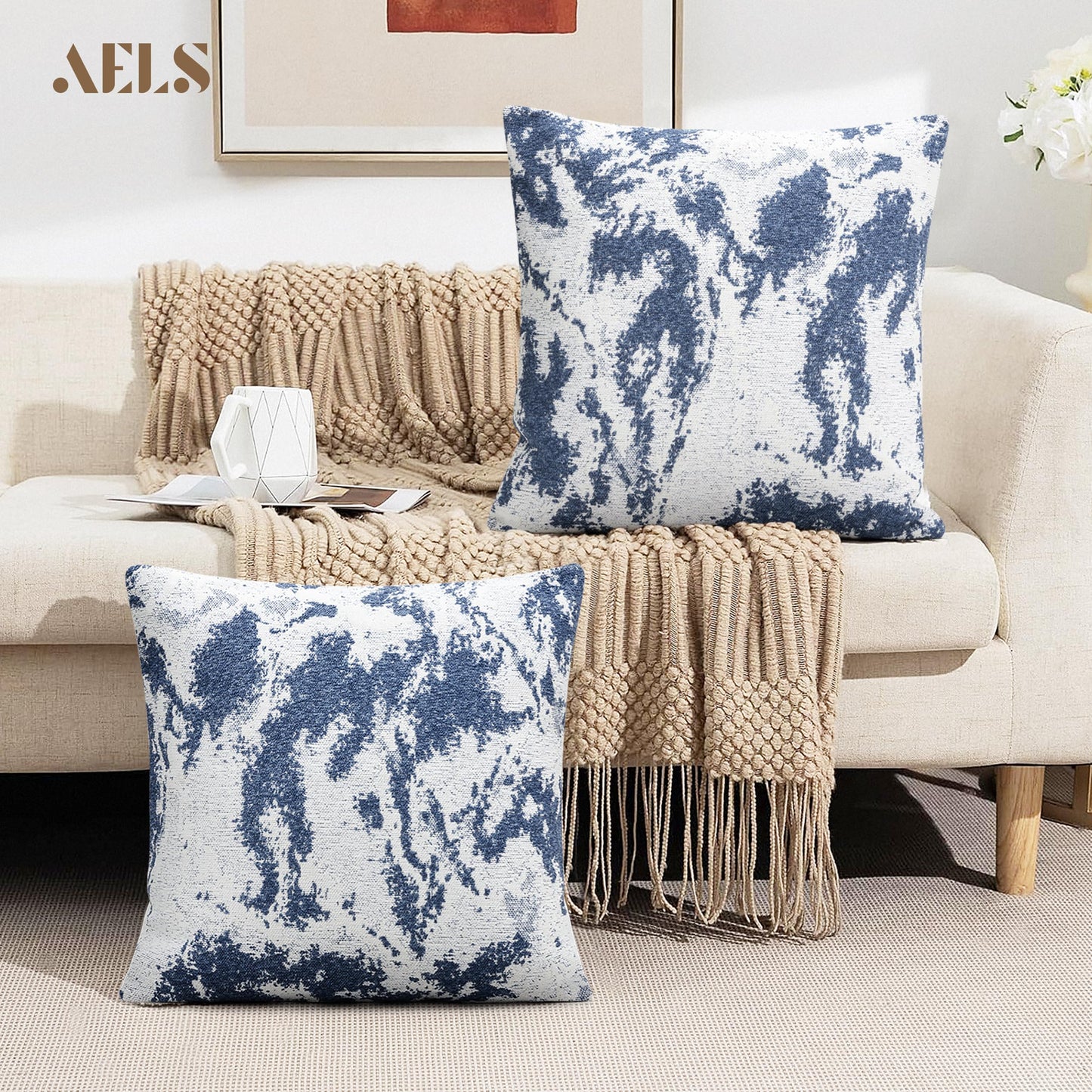 AELS Decorative Throw Pillow Covers 18x18, Set of 2, Abstract Jacquard Textured Pillow Case, Modern Cushion Case for Bed Couch Sofa, Ombre Gray (Covers Only)