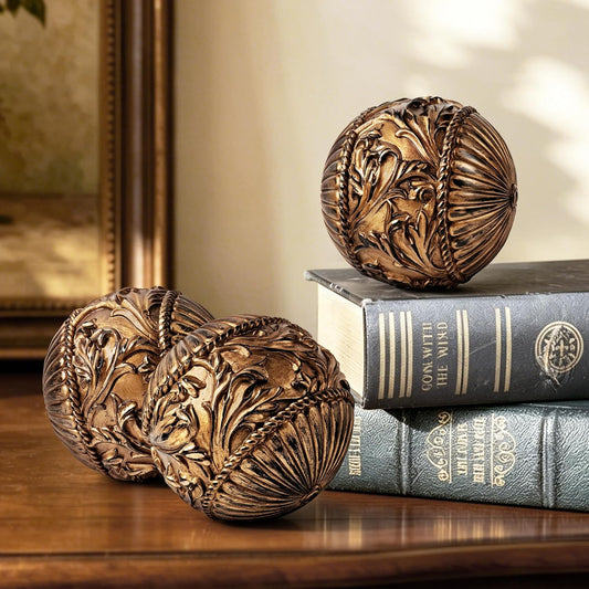 AELS 4" Vintage Decorative Balls Orbs, Set of 3 Decorative Spheres for Bowls and Trays, Antique Dining Table Centerpieces, Home Decor for Living Rooms, Dining Room, Coffee Table, Bronze Gold