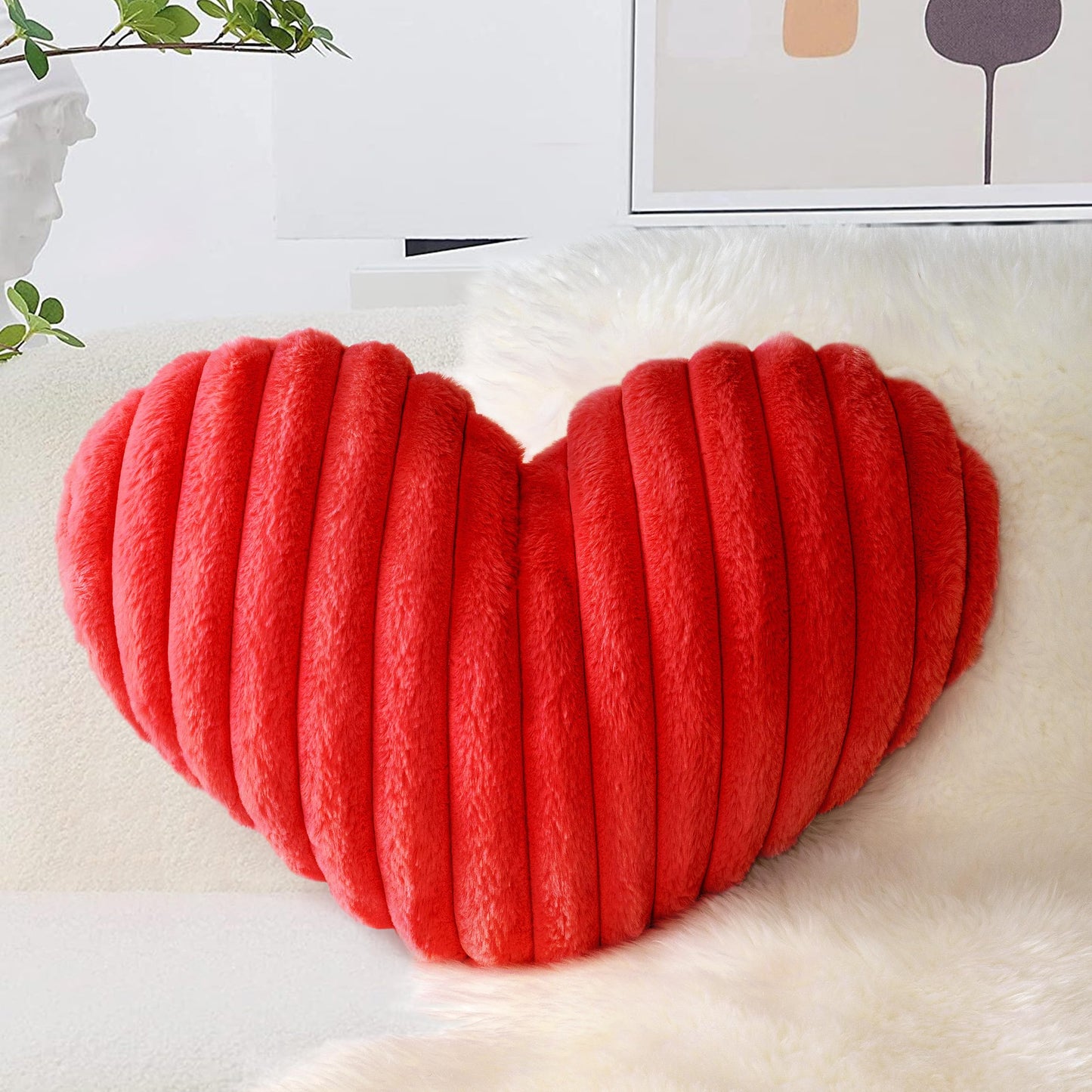 AELS Heart Shaped Pillow, 20 Inches Heart Decorative Throw Pillows, Faux Fur Love Cute Pillows, Valentines Day Decorations, Wedding Decor, Living Room Bedroom Nursery Decor, White