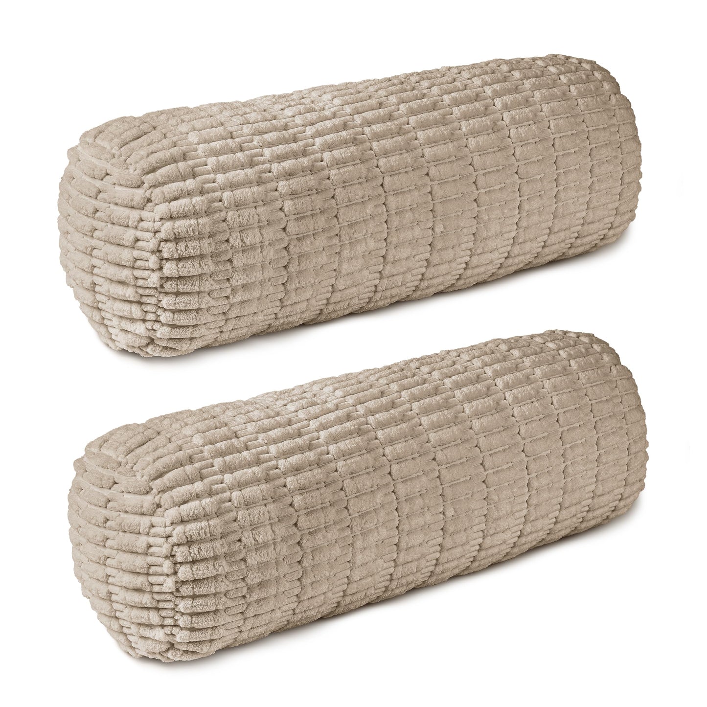 AELS Faux Fur Striped Cylinder Pillows, 8" x 24" Decorative Modern Bolster Pillows with Removable Washable Cover and Insert, Body Pillow for Couch and Bed, Living Room Bedroom Nursery Decor, White