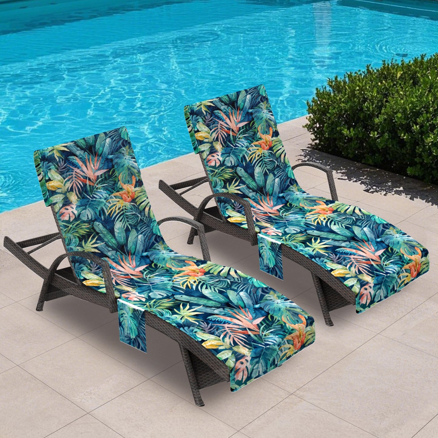 AELS Lounge Chair Towel Cover, Pack of 2 - Microfiber Beach Towels with Pockets, Fits Outdoor Garden Beach Hotel Pool Chairs, Non-Slip & Portable Design, 85" X 30", Sea Turtle Blue Stripe