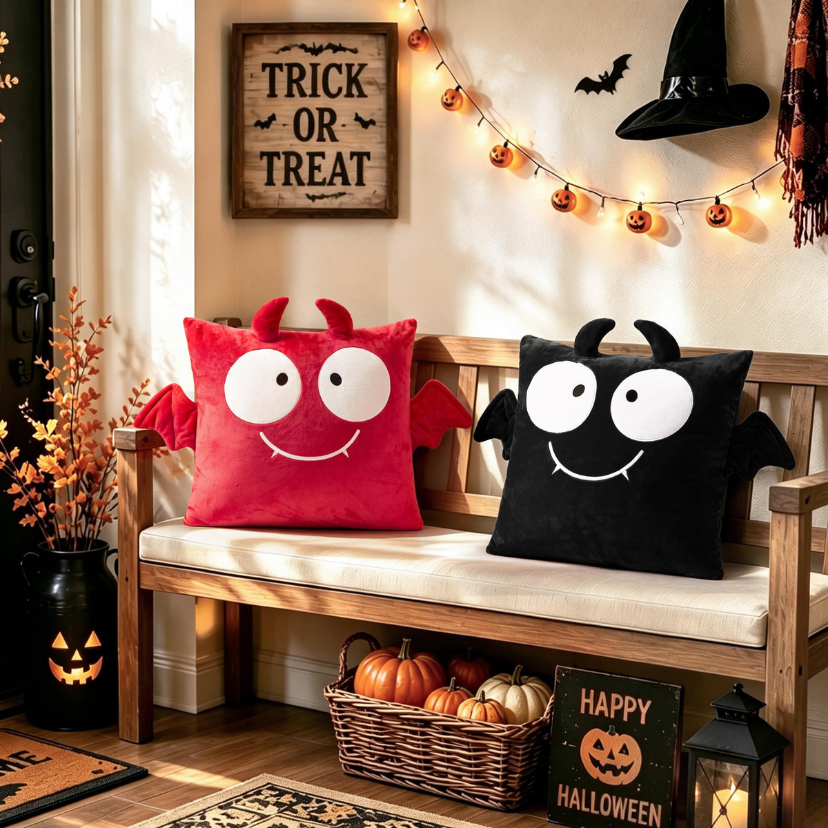 AELS Halloween Monster Pillow Covers 18x18 Inch Set of 2, Red