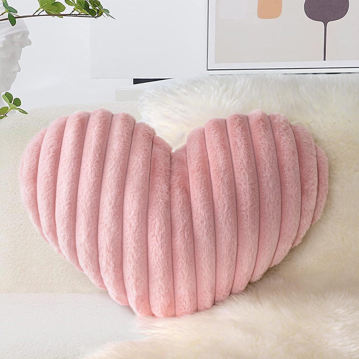 AELS Heart Shaped Pillow, 20 Inches Heart Decorative Throw Pillows, Faux Fur Love Cute Pillows, Valentines Day Decorations, Wedding Decor, Living Room Bedroom Nursery Decor, White