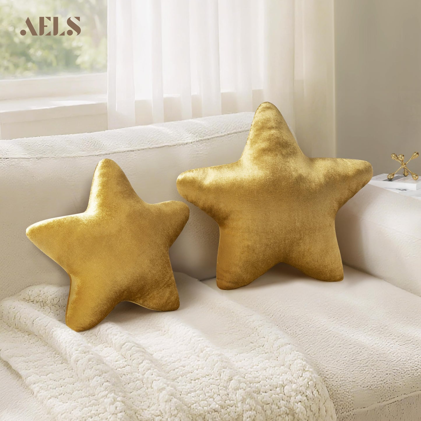 AELS Star Pillow - 19.6" Soft Velvet Star Shaped Decorative Throw Pillow for Couch, Bed, Living Room, Nursery, Home Decor Gift for Christmas, Birthday, Baby Shower, Gold