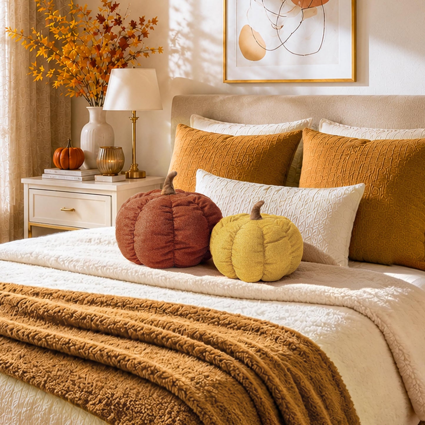 AELS Pumpkin Throw Pillow, 14" Burnt Orange Textured Fall Decorative Pillow | for Couch Sofa Bed Living Room Home Decor, Farmhouse 3D Fall Halloween Thanksgiving Decorative Accent Pillows