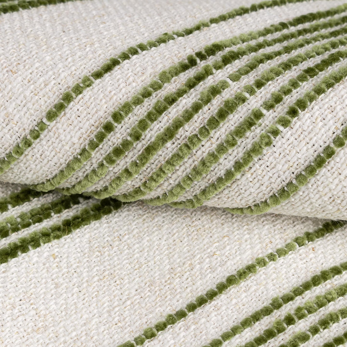 AELS 12x20 Decorative Farmhouse Linen Lumbar Pillow Covers, Beige with Olive Green Chenille Striped Pillow Case, Set of 2, Boho Textured Cushion Cover for Sofa Couch Living Room (Cover ONLY)