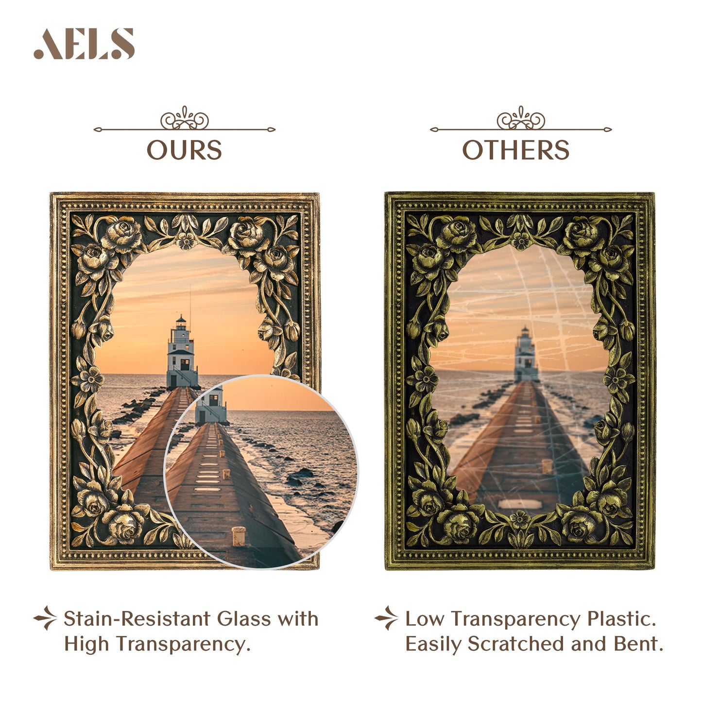 AELS 4x6 Inch Vintage Black Picture Frame, Elegant Antique Photo Frames with Glass Front, Photo Display, Tabletop Wall Hanging, Gift Ideas, Gold and Black