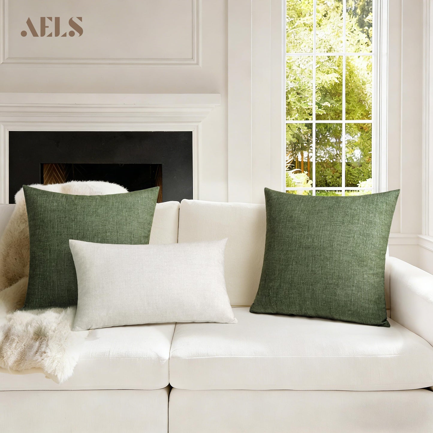 AELS Decorative Throw Pillow Covers 16x16, Set of 2, Soft Textured Look Printed Pillow Case, Modern Farmhouse Cushion Case for Bed Couch Sofa, Light Olive Green (Covers Only)