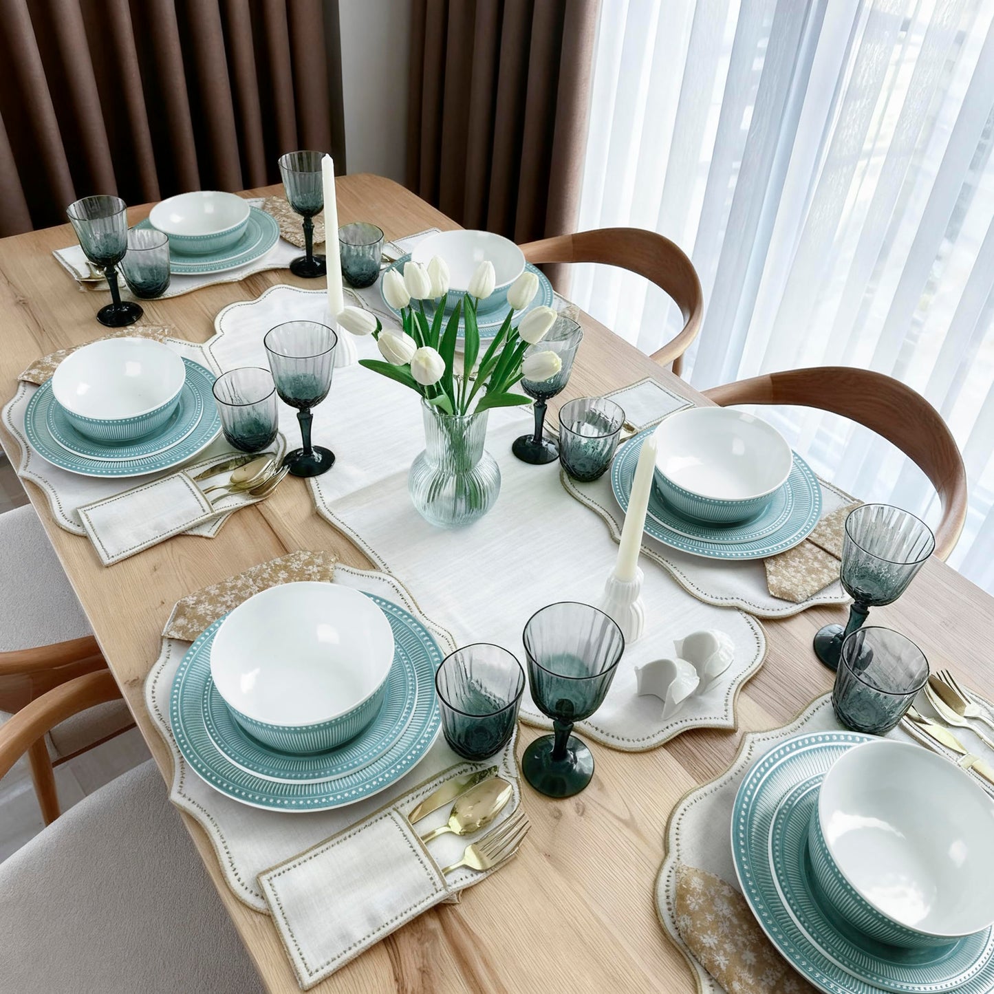 Melamine Dinnerware Set of 12 Pcs, Dinner Dishes Set for Indoor and Outdoor Use, Melamine Plates and Bowls Set for 4, Dishwasher Safe, Lightweight Unbreakable, BPA Free, Blue