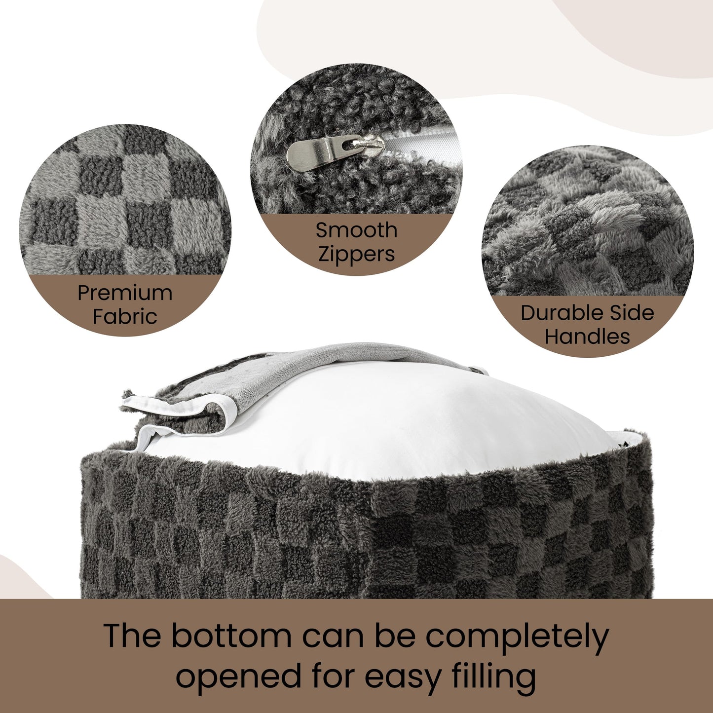 Unstuffed Leopard Cheetah Print Pouf Cover for Living Room, Boho Chic Modern Storage Bean Bag Cube, Soft Faux Fur Ottoman Foot Rest Footstool, 18"x18"x18", Cover ONLY, Natural Leopard