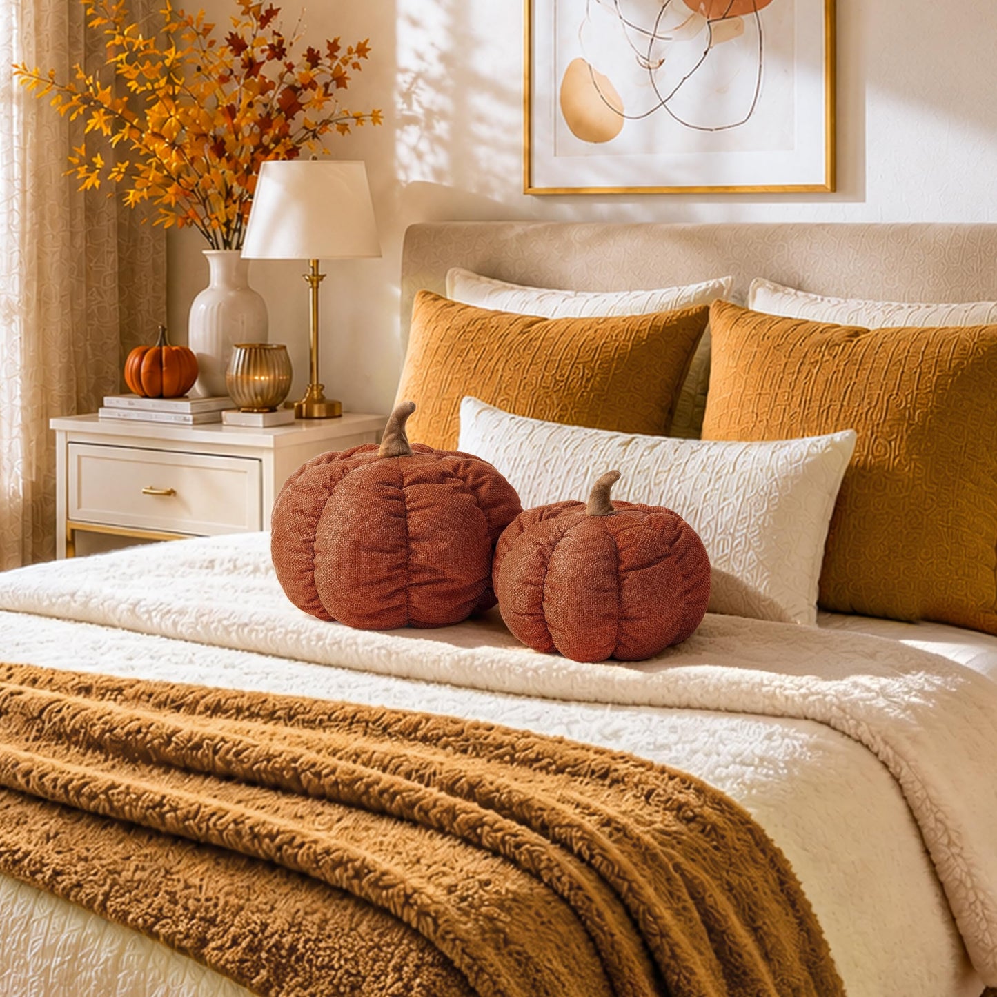 AELS Pumpkin Throw Pillow, 14" Burnt Orange Textured Fall Decorative Pillow | for Couch Sofa Bed Living Room Home Decor, Farmhouse 3D Fall Halloween Thanksgiving Decorative Accent Pillows