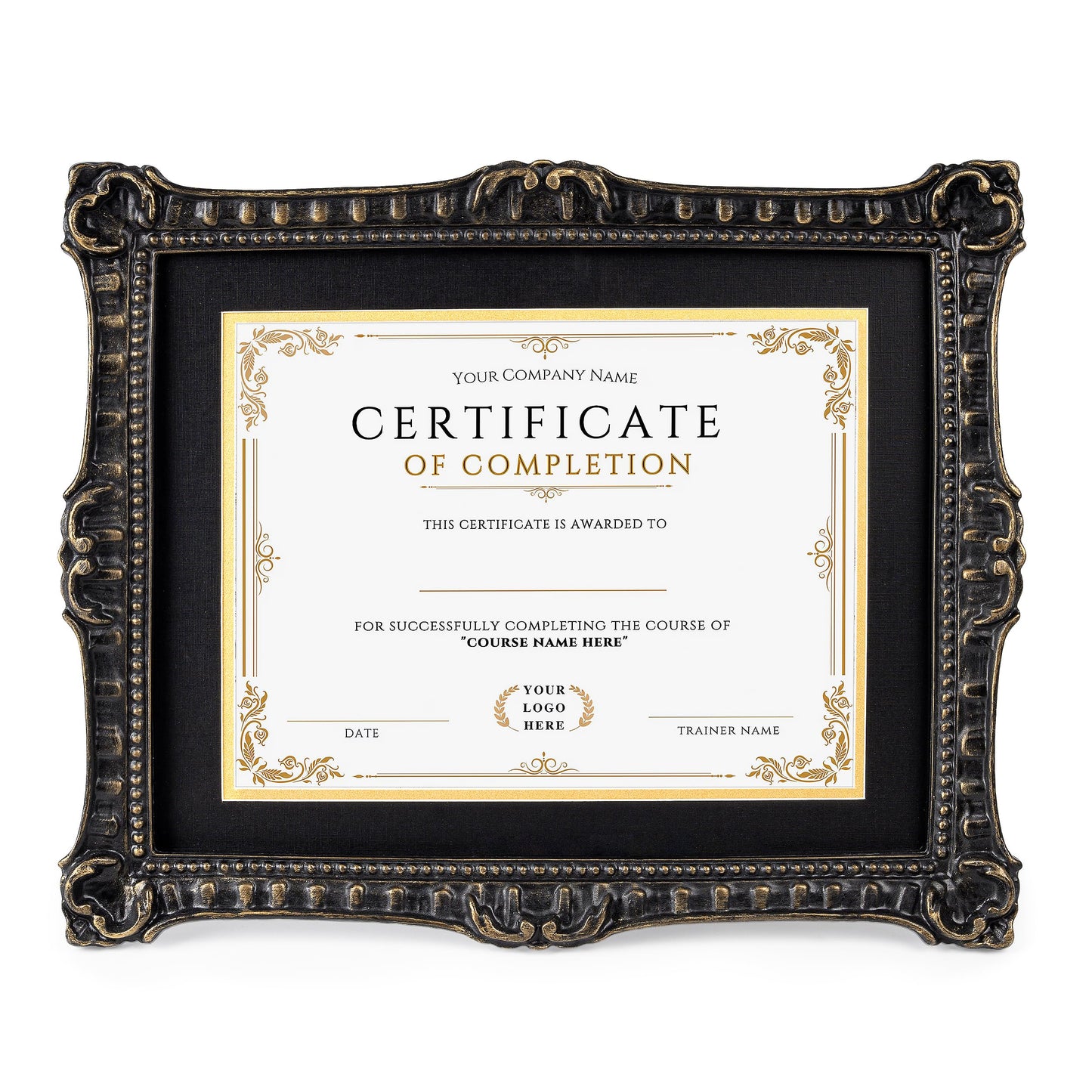 AELS 8.5 x 11 Diploma Frame for Wall and Tabletop Display, Vintage College Degree Document Certificate Frame with HD Glass, Fits 8.5 x 11 Certificates with Mat or 11 x 14 without Mat, Black with Gold