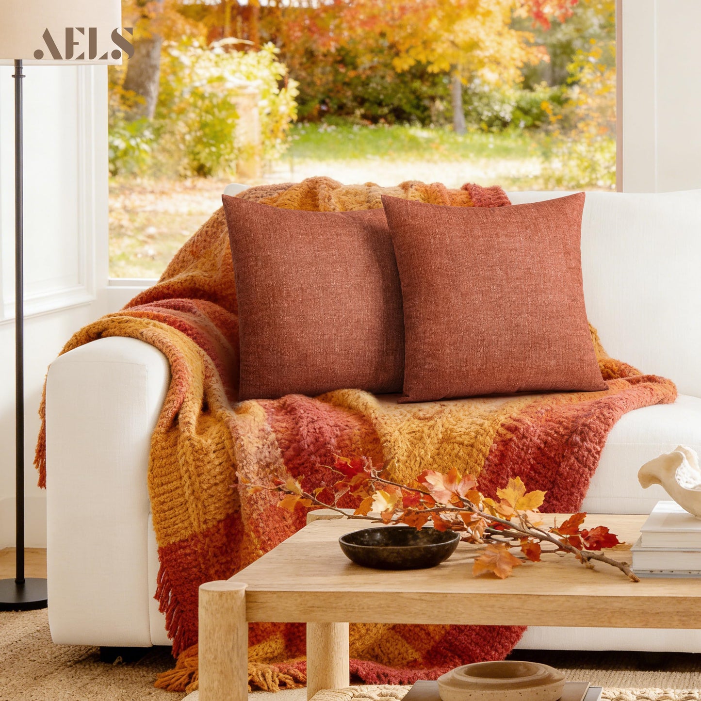 AELS Decorative Throw Pillow Covers 16x16, Set of 2, Soft Textured Look Printed Pillow Case, Modern Farmhouse Cushion Case for Bed Couch Sofa, Mustard Yellow (Covers Only)