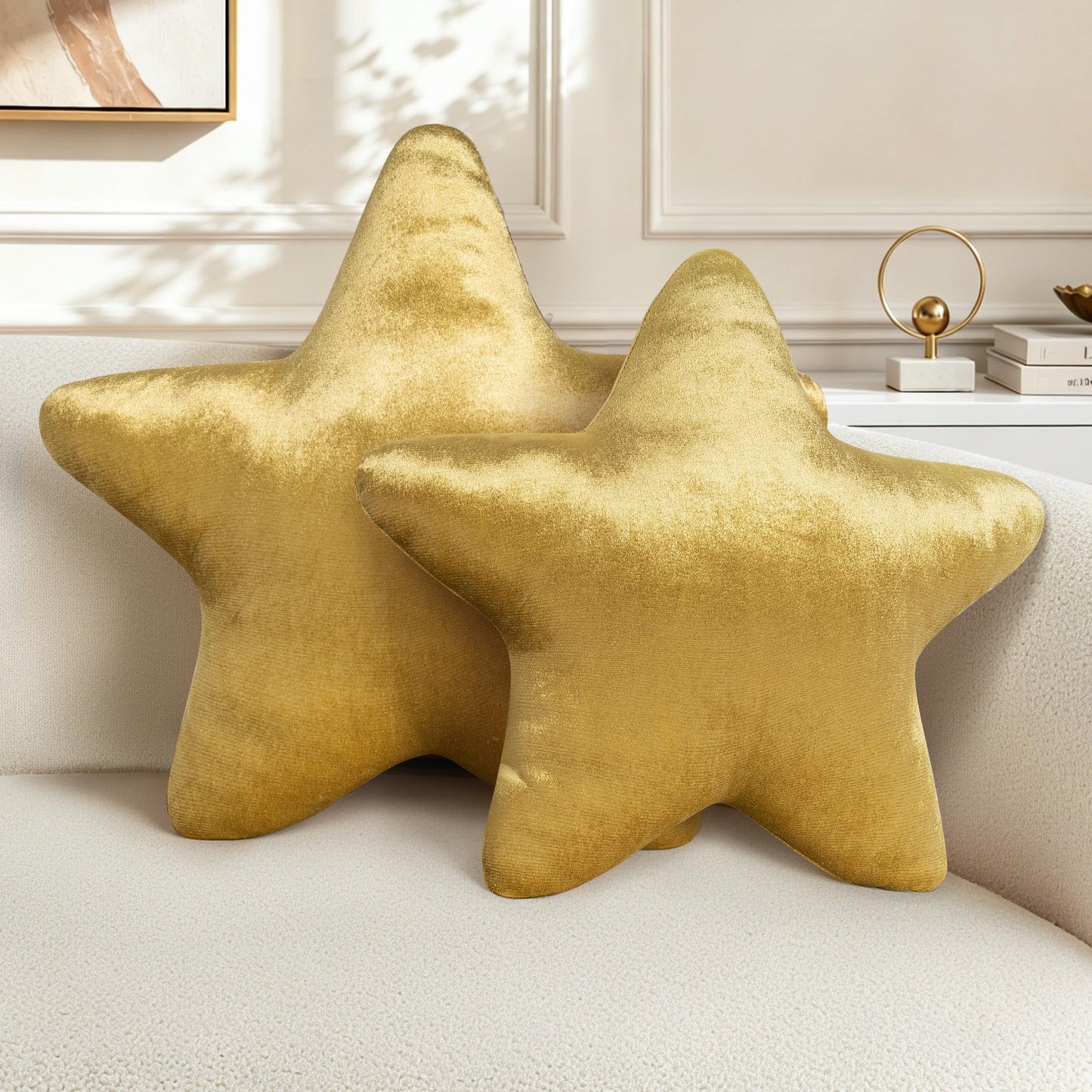 AELS Star Pillow - 19.6" Soft Velvet Star Shaped Decorative Throw Pillow for Couch, Bed, Living Room, Nursery, Home Decor Gift for Christmas, Birthday, Baby Shower, Gold