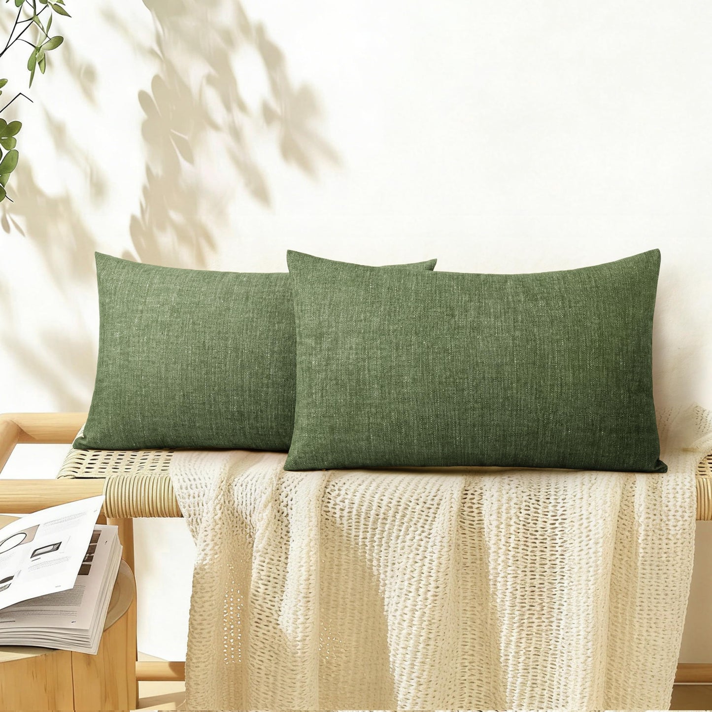 AELS Decorative Throw Pillow Covers 16x16, Set of 2, Soft Textured Look Printed Pillow Case, Modern Farmhouse Cushion Case for Bed Couch Sofa, Light Olive Green (Covers Only)
