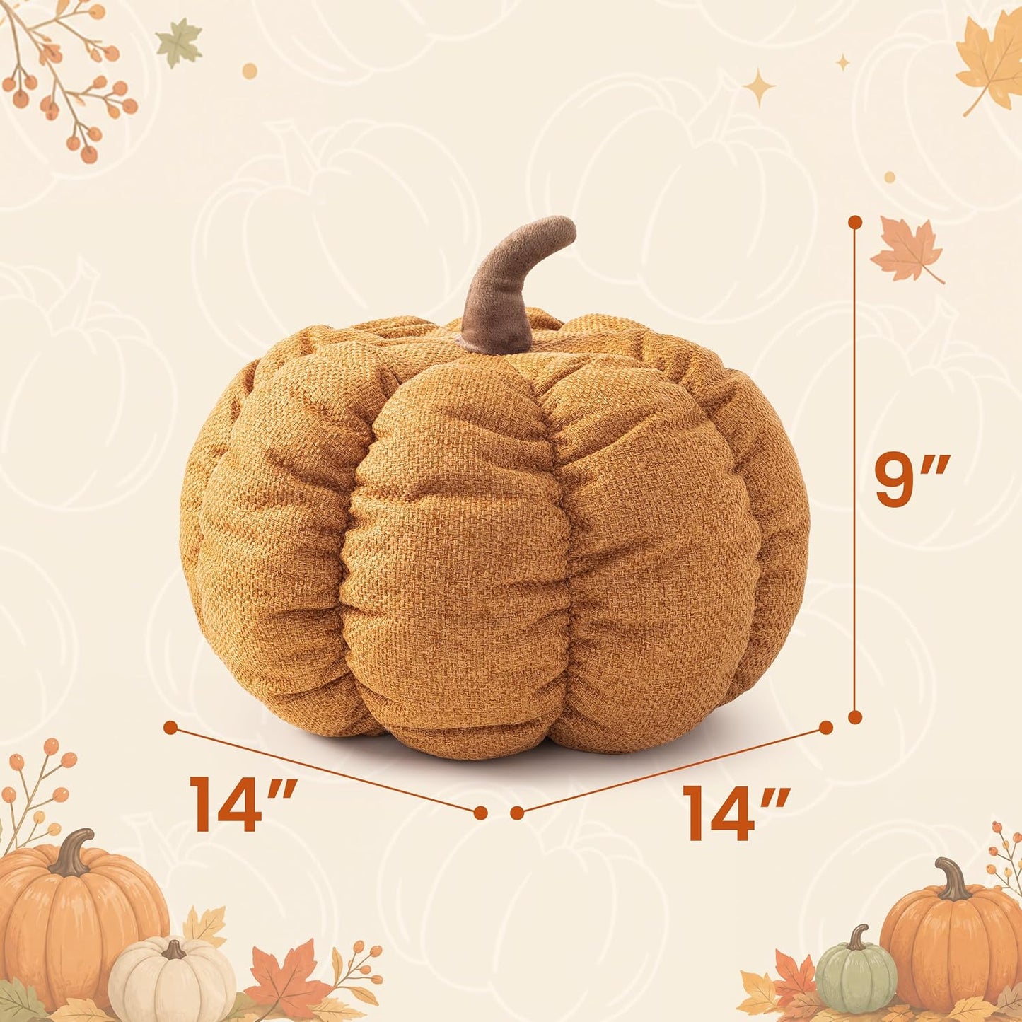 AELS Pumpkin Throw Pillow, 14" Burnt Orange Textured Fall Decorative Pillow | for Couch Sofa Bed Living Room Home Decor, Farmhouse 3D Fall Halloween Thanksgiving Decorative Accent Pillows