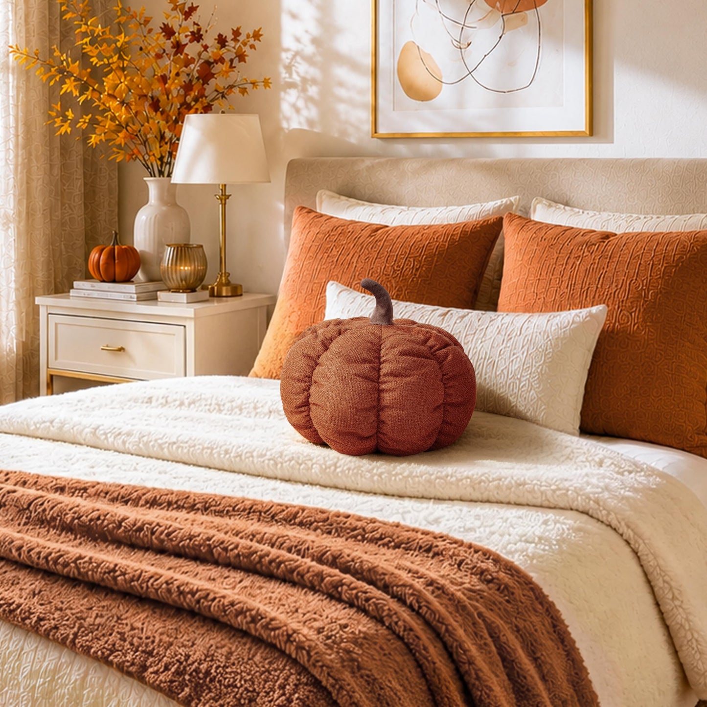 AELS Pumpkin Throw Pillow, 14" Burnt Orange Textured Fall Decorative Pillow | for Couch Sofa Bed Living Room Home Decor, Farmhouse 3D Fall Halloween Thanksgiving Decorative Accent Pillows