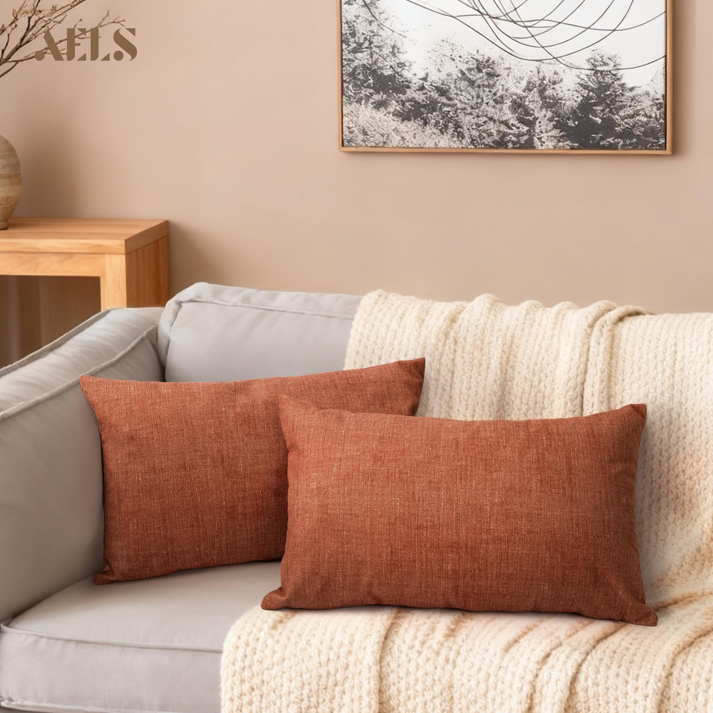 AELS Decorative Throw Pillow Covers 16x16, Set of 2, Soft Textured Look Printed Pillow Case, Modern Farmhouse Cushion Case for Bed Couch Sofa, Mustard Yellow (Covers Only)