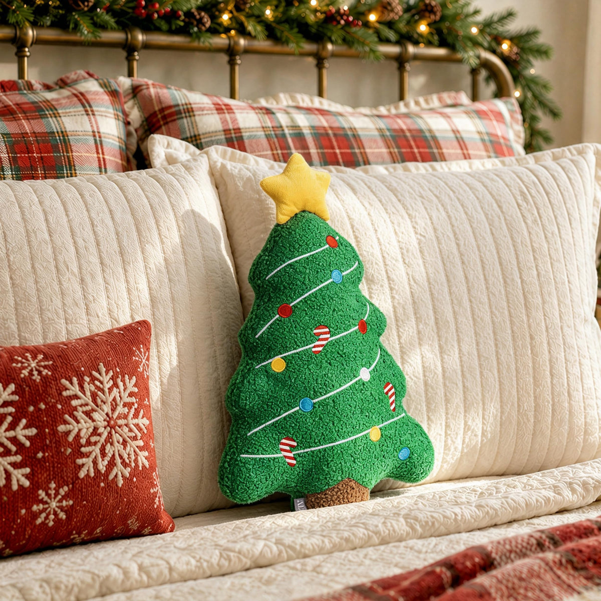 AELS Gingerbread Man Christmas Tree Pillow, 16.1" & 15.7" Set of 2